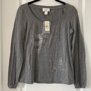 NWT LOFT Embellished Long Sleeves Top Size Small Petite